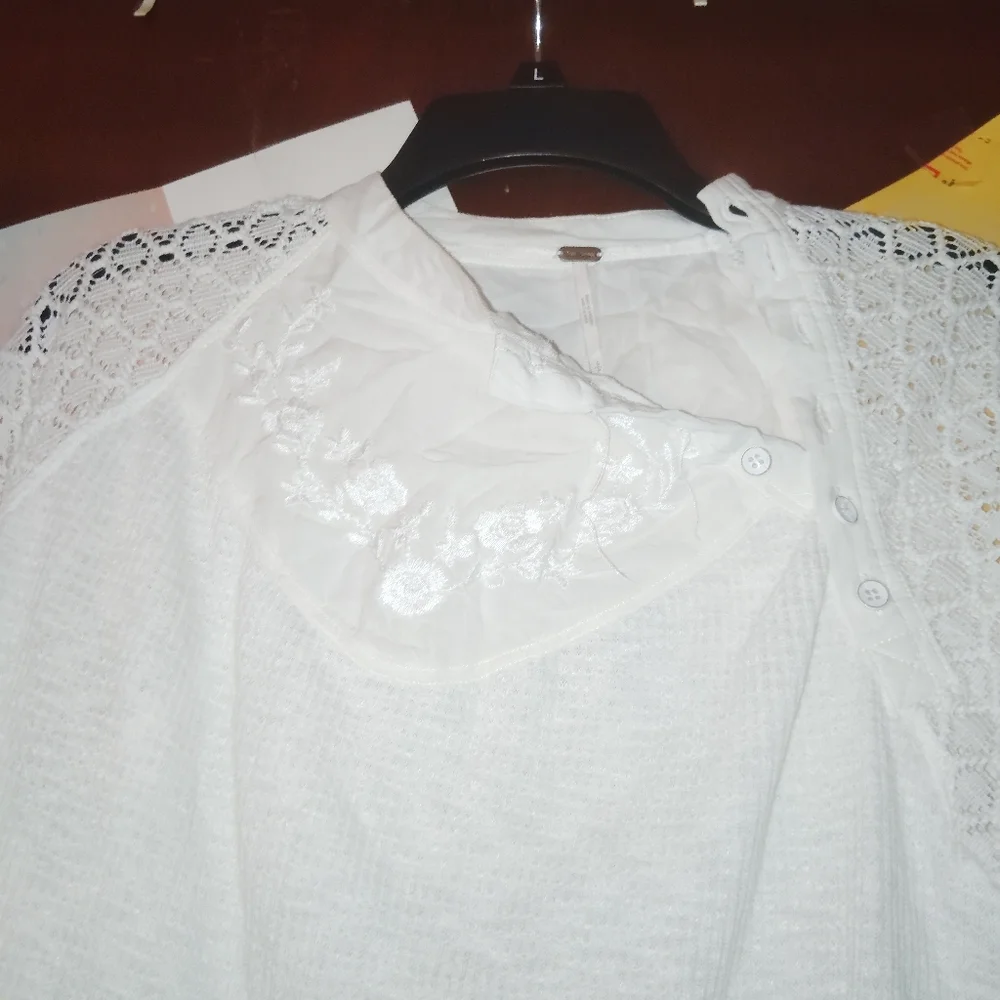 FREE PEOPLE Sweetest Thing Embroidered Thermal Blouse